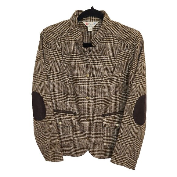 LL Bean Womens Jacket Tweed Herringbone Wool Blend Elbow Patches Medium - Picture 1 of 10